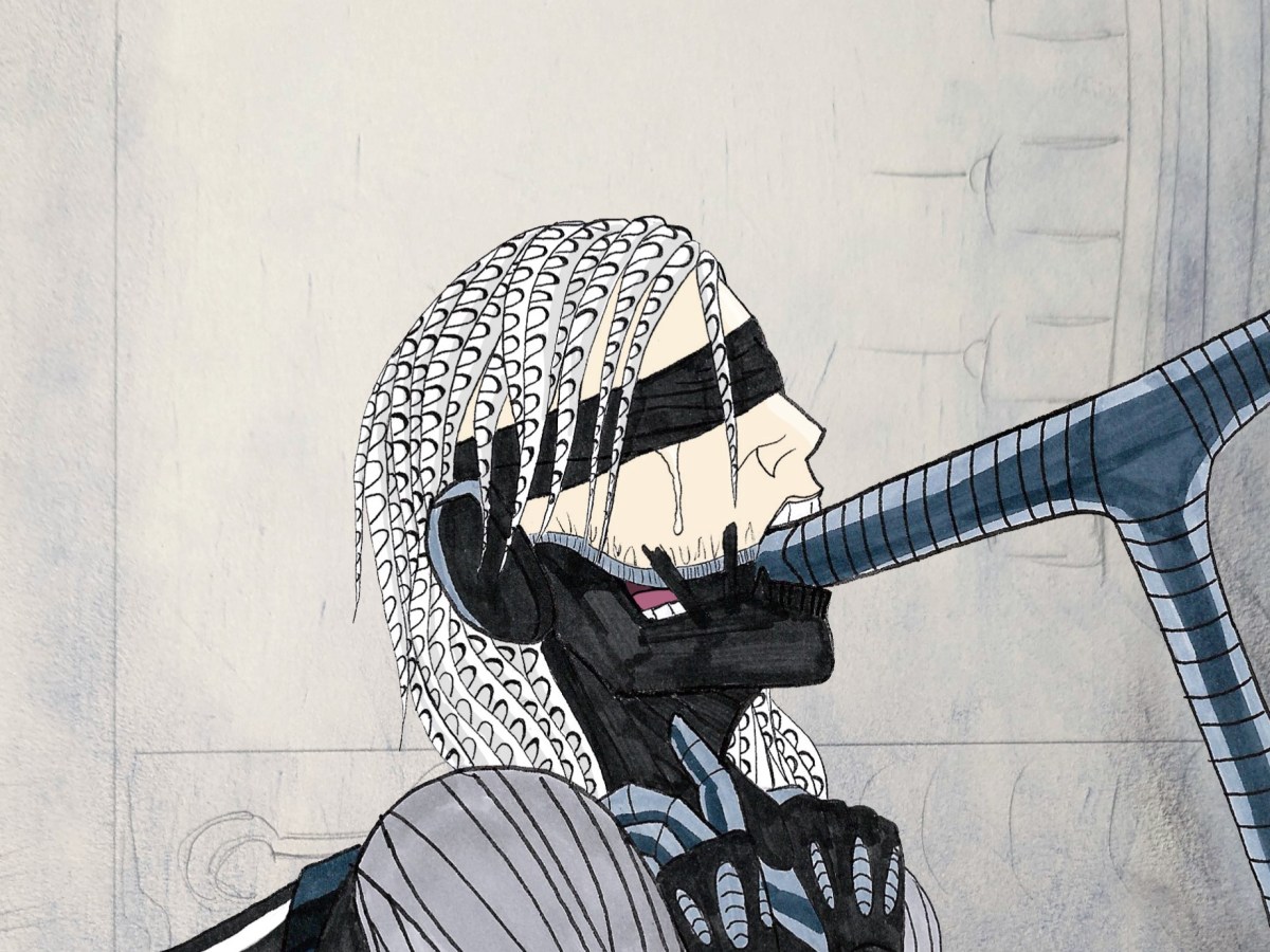 Metal Gear’s Raiden in the style of H.R.&nbsp;Giger